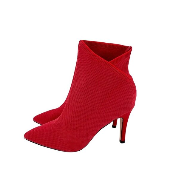 Mia Margerie Red Knit Sock Booties Pull On Stiletto Heel Pointed Toe SZ 8 - Picture 12 of 16